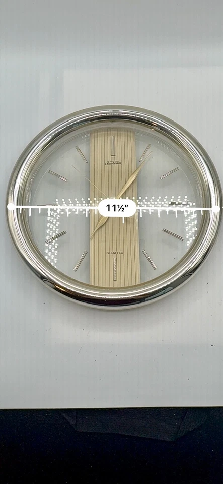 "Reloj de pared de cuarzo Sunbeam 11,5"" plateado cromo estilo retro mediados de siglo" Foto 3 de 3