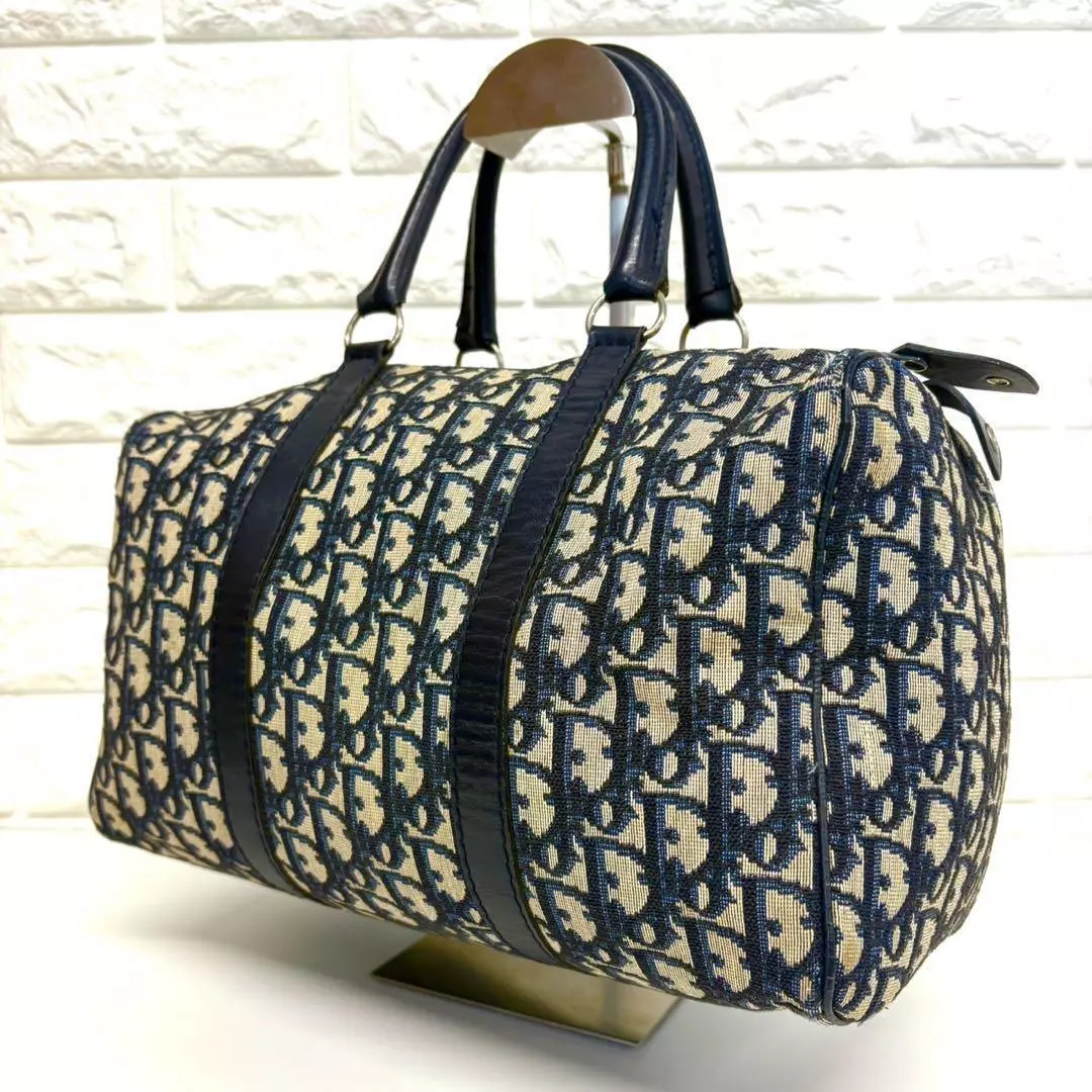 Sac CHRISTIAN DIOR Trotter Boston bleu marine toile cuir France occasion excellent + JPN