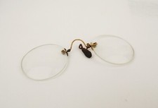 Antique Pince Nez Eyeglasses Shades Golden Rim w Clear Lens Steampunk