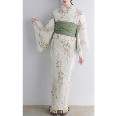 Yukata Summer kimono Separated type 4-piece set Gold wisteria flower Japan