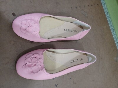 NNT Sz 9W Pink Appleseed's Floral Applique Flats