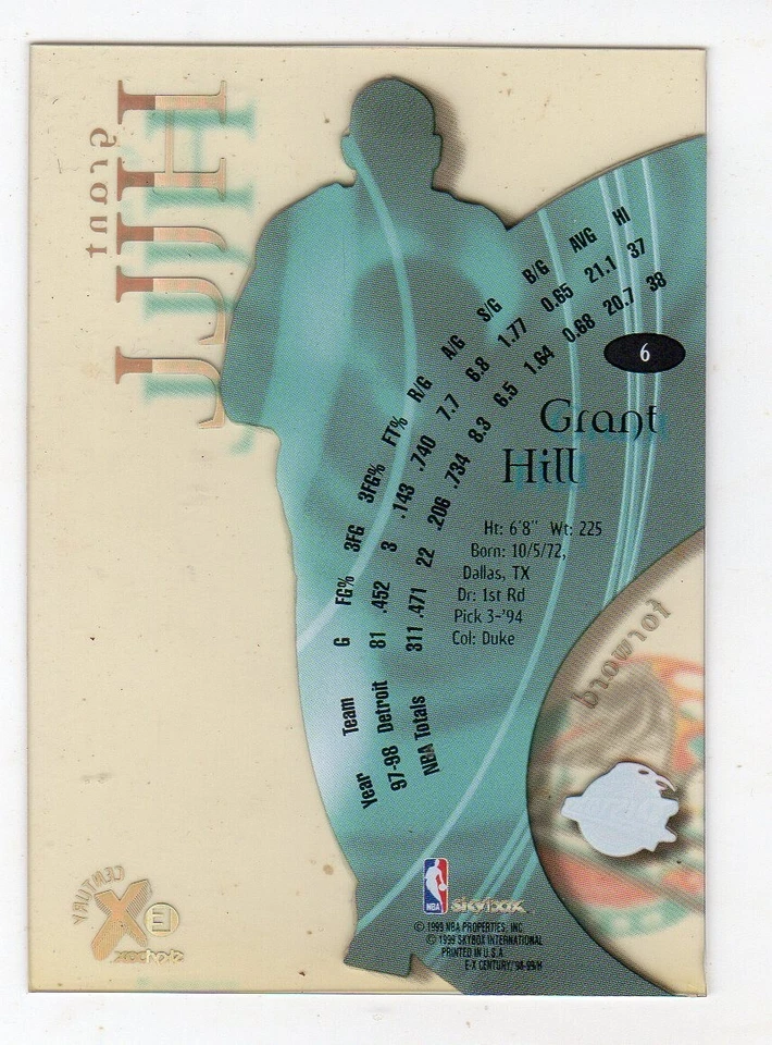 1998-99 Skybox Ex Century #6 Grant Hill Detroit Pistons - Image 2 of 2