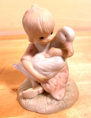 Lefton China Girl With Duck Figurine, Please Stay near,you Are So Dear.03850