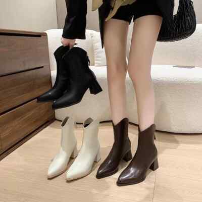 Stiefeletten Stiefel Low Heel Elegant Absatz 6,5 Schwarz Kunstleder 22470