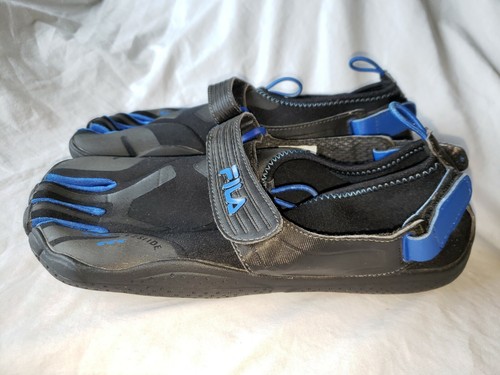 MENS FILA SKELE-TOES BLACK BLUE BAREFOOT SLIP ON EZ SLIDE 5 FINGER SANDAL SHOE 9