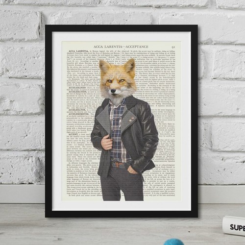 Dapper Fox Print Onto Vintage Dictionary Paper Gift For Readers Framed Artwork - 第 1/1 張圖片