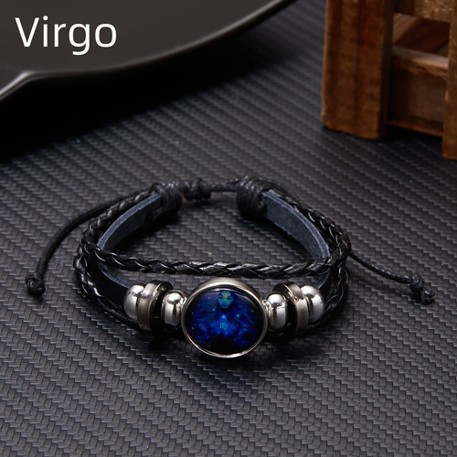 Luminous Zodiac Sign Charm Bracelets for Men & Women - Vintage Leather Wrap - Bild 10 von 24