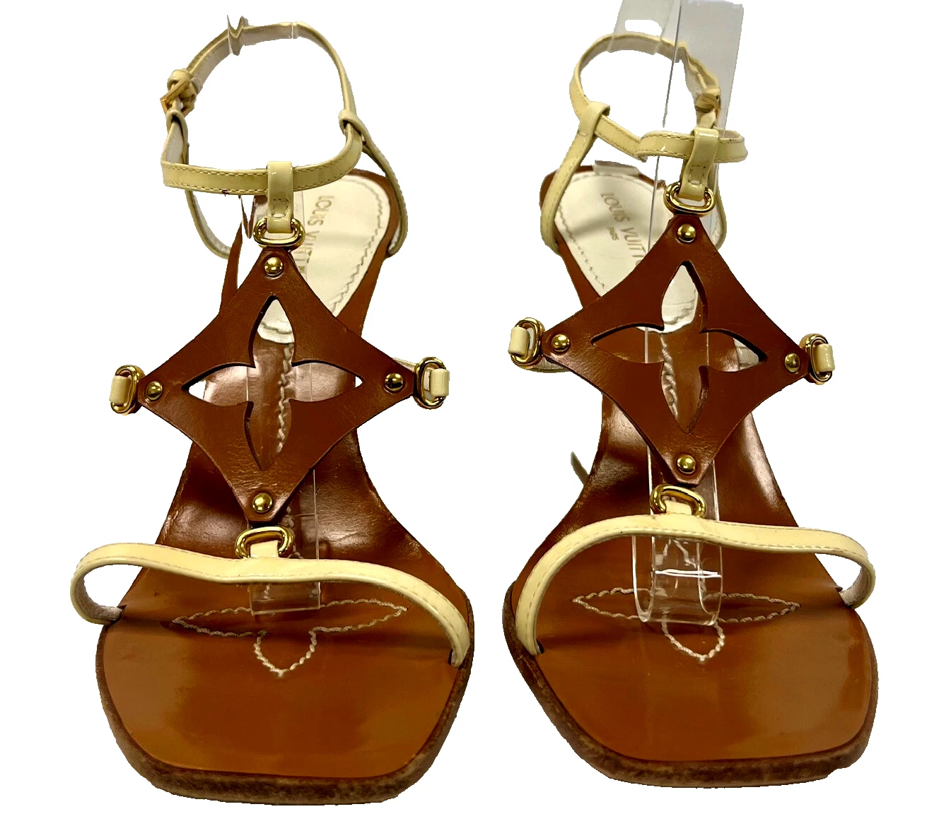 Authentic Louis Vuitton T Strap Sandal Wedge Size 38 US 8