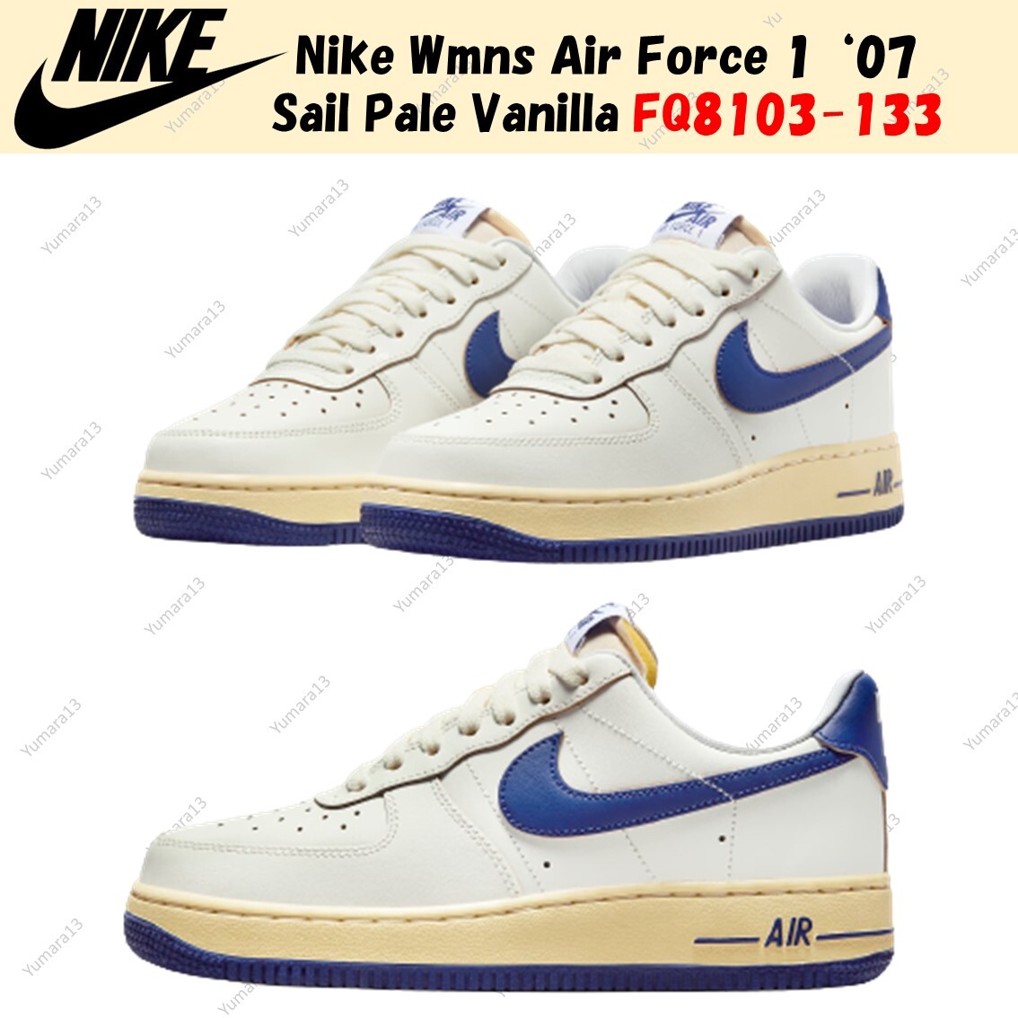 Nike Wmns Air Force 1 ‘07 Sail Pale Vanilla Royal Blue FQ8103-133 Wmns US  5-15