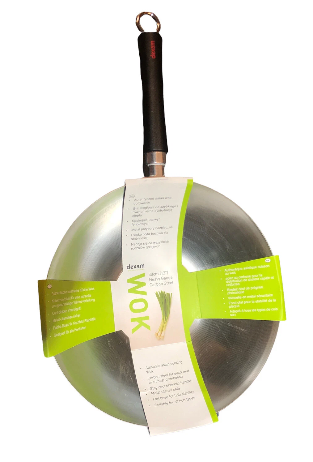 Dexam Swift Spice 12” Profesional Carbon Steel Wok With Phenolic Stay Cool Hand
