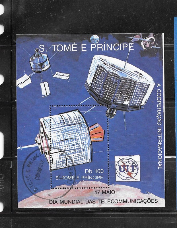 ST THOMAS  #906 1989 SATELLITE SPACE SOUVENIR SHEET CTO OLD USED PICTORIAL STAMP