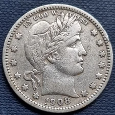 1908 D Barber Quarter 25c Better Grade VF - XF #94641
