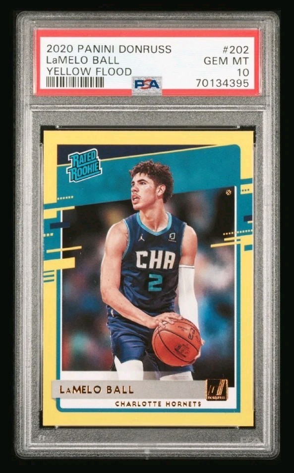 2020 Donruss Rated Rookies Yellow Flood Lamelo Ball #202 PSA 10 GEM Mint Rookie!