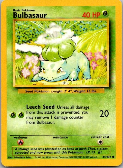 Bulbasaur Unlimited Common Base Set (Shadowless) 044/102 MP