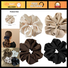 Jumbo Satin Silk Scrunchies - 4 Pack Oversized Hair Ties for Thick Hair - Brown
