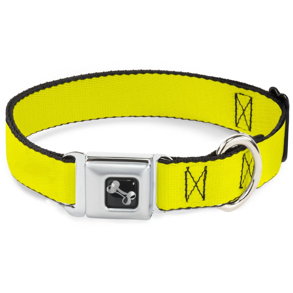 Dog Collar Bone Neon Yellow WIDE-Small 13-17"