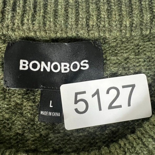 Bonobos Wool Sweater Men's Large Green Crew Neck Cable Knit Wool Blend - Picture 3 of 11