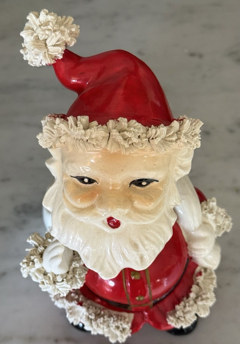 Vintage Christmas 1950s RELPO Ceramic Nodder Santa Claus Planter