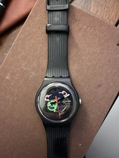 Swatch SR1130SW Men's Swiss Made Black And Red Band Exposed Watch Face Used