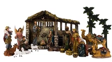 24-Piece Lifelike Nativity Set with Real 24K Gold — Hand Painted Polyresin