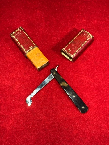 SCARCE CIVIL WAR ERA MEDICAL BLOOD LETTING FOLDING FLEAM / FAUX TORTOISE SHELL