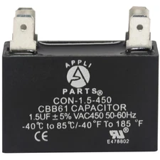 Appli Parts Fan motor Capacitor 1.5 mfd (microfarads) uf 450VAC CBB61 with 4 Ter