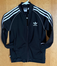 Adidas Track Jacket Three Stripes Youth Small Black Full Zip Logo