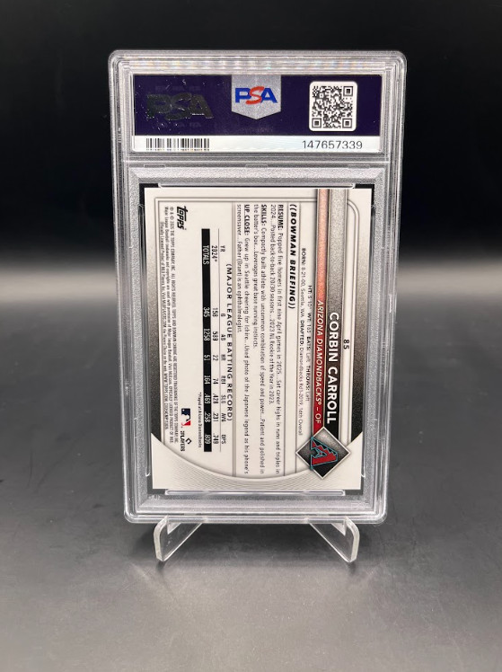 2025 Bowman Chrome Sapphire Corbin Carroll Black /10 PSA 9 view 2