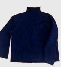 VTG J Crew Wool Sweater Mens Lg Navy Blue Pullover Fishermans Roll Neck Preppy