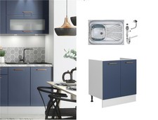Kitchen Sink Unit with Sink Sit On 800mm Navy Blue Base Cabinet Cupboard Nora