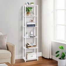 Image of 6 Tier Bookshelf, White Tall Shelving Unit Wooden Floor Standing Bookcase (FW)
