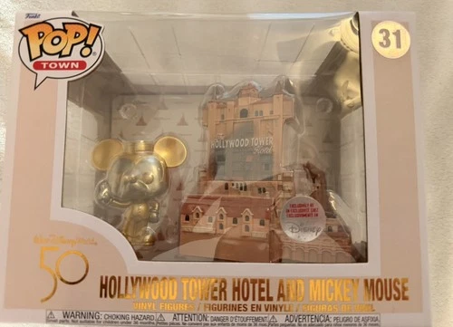 Mint! FUNKO POP! Town #31 HOLLYWOOD TOWER + GOLD MICKEY MOUSE Disney World 50th