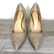 Badgley Mischka Jewel Women's Sz 7 Gold Glitter Slip On Pumps Party Holiday