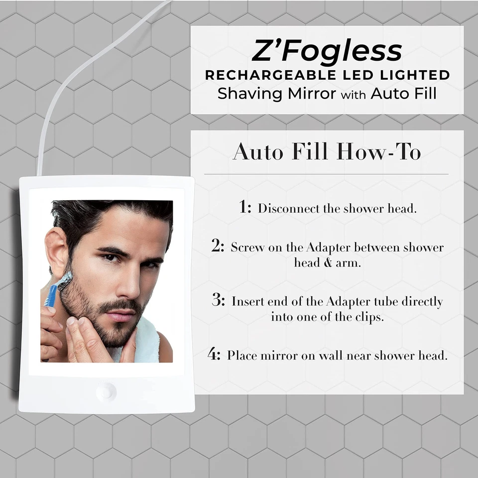 Espejo de Afeitar Ducha Zadro Recargable Iluminado LED Sin Niebla, Blanco, 1 Unidad... Foto 4 de 4