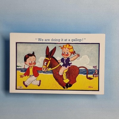 Süße Kinder Postkarte um 1965 Eselritt Meer Galopp von Trow