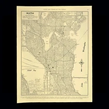 Vintage SEATTLE Map City Street Wall Art Original 1940s Lake Union Antique Road