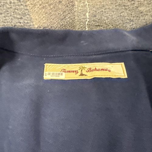 Tommy Bahama Button Up Shirt Short Sleeve Silk 2XL Textured Hawaiian Navy Blue - Picture 4 of 8