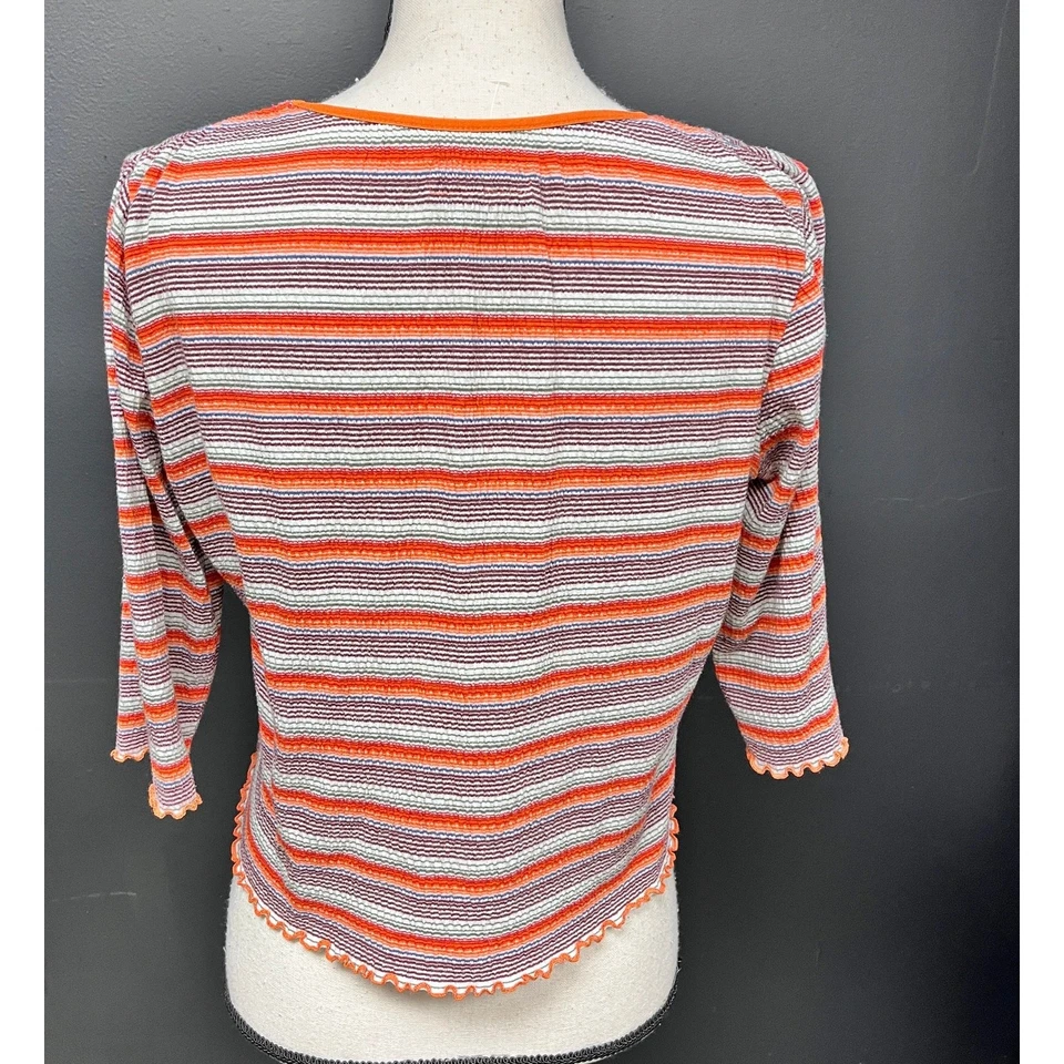 Camiseta a rayas cuello redondo corte relajado corte elástico años 90 años 2000 vintage para mujer Foto 3 de 4