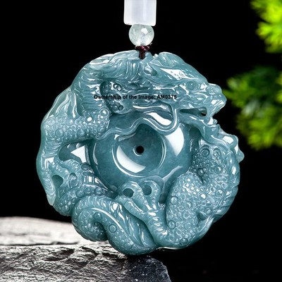 Natürlicher Grade A Jade Jadeit Jade blau grün Drache Geburt Tier Anhänger 53mm H