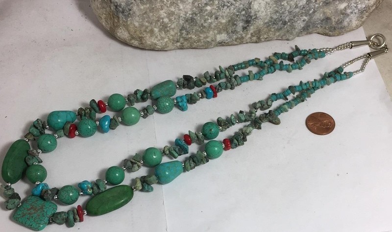 Multi-strands rustic Howlite// turquoise necklace/ $0.85 combine s/h fe(z110-w3)
