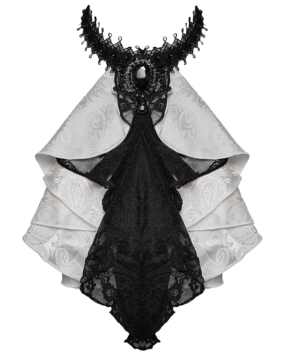 Devil Fashion Gothic Cravat Jabot Tie White Black Lace Steampunk Aristocrat VTG