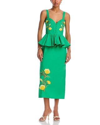429$ Fanm Mon Vienna Sweetheart Neck Straps Embroidered Linen Dress Size M  Green | eBay