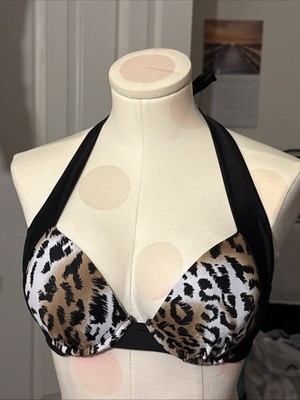 Venus Women's Black Cheetah Printed Swim Suit Halter Top Size C, 32D, 34C, 36B
