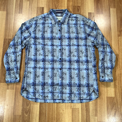 Robert Graham Shirt Men Extra Large XL Gray Blue Stripes Tailored Fit Button Up