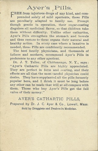 ADVERTISING CARD Circa 1860-90 AYER'S PILLS Druggists Lowell Massachusetts - Picture 2 of 2