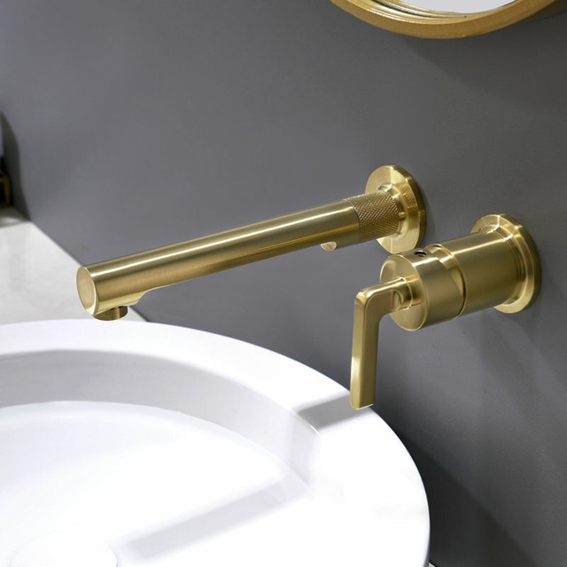 Brushed Gold Bathroom Faucet,Single Handle Wall Mount Bathroom Brass