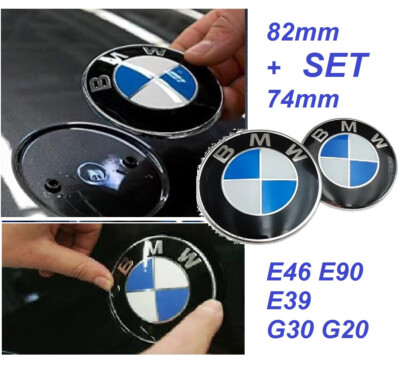 SET 2 STÜCK 82mm +74mm Motorhauben & Kofferraum-Embleme E46, E90, E39, G20, G30