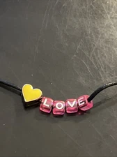 MWOT Valentines Day Pink Beaded Leather 18” Necklace Jewelry Lobster  Claw Clasp