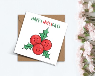 Weihnachtskarte Punny Happy Holidays, niedliche Handarbeit Stechpalme Geschenk für Familie