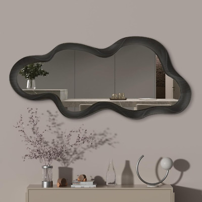 48''x22'' Black Framed Asymmetrical Wall Mirror for Modern Home Decor